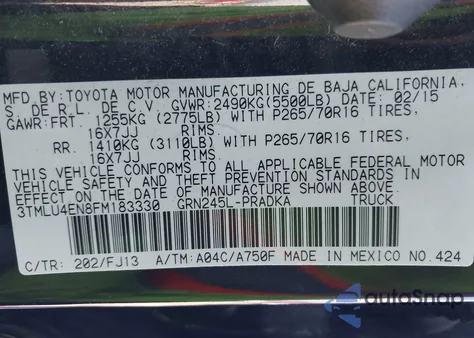 2015 Toyota Tacoma Base V6 z USA, uszkodzony, nr VIN 3TMLU4EN8FM183330